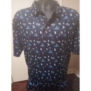 Nicklaus Eco Choice Golf Polo Shirt Men Size Large L Blue Pineapple, Palm Trees